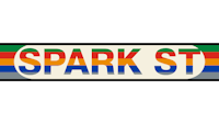 a colorful street sign with the word spark st